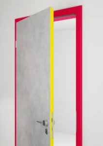 Tok: Chilli Piros | Élfólia: Brillant Sárga Ajtólap: Világosszürke Chicago Beton